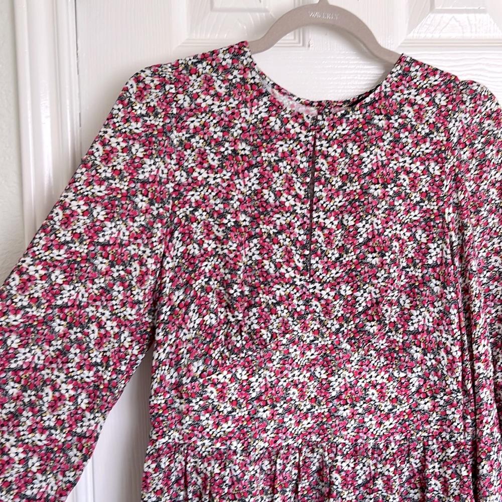 Long sleeve pink floral mini dress - Banana Republic